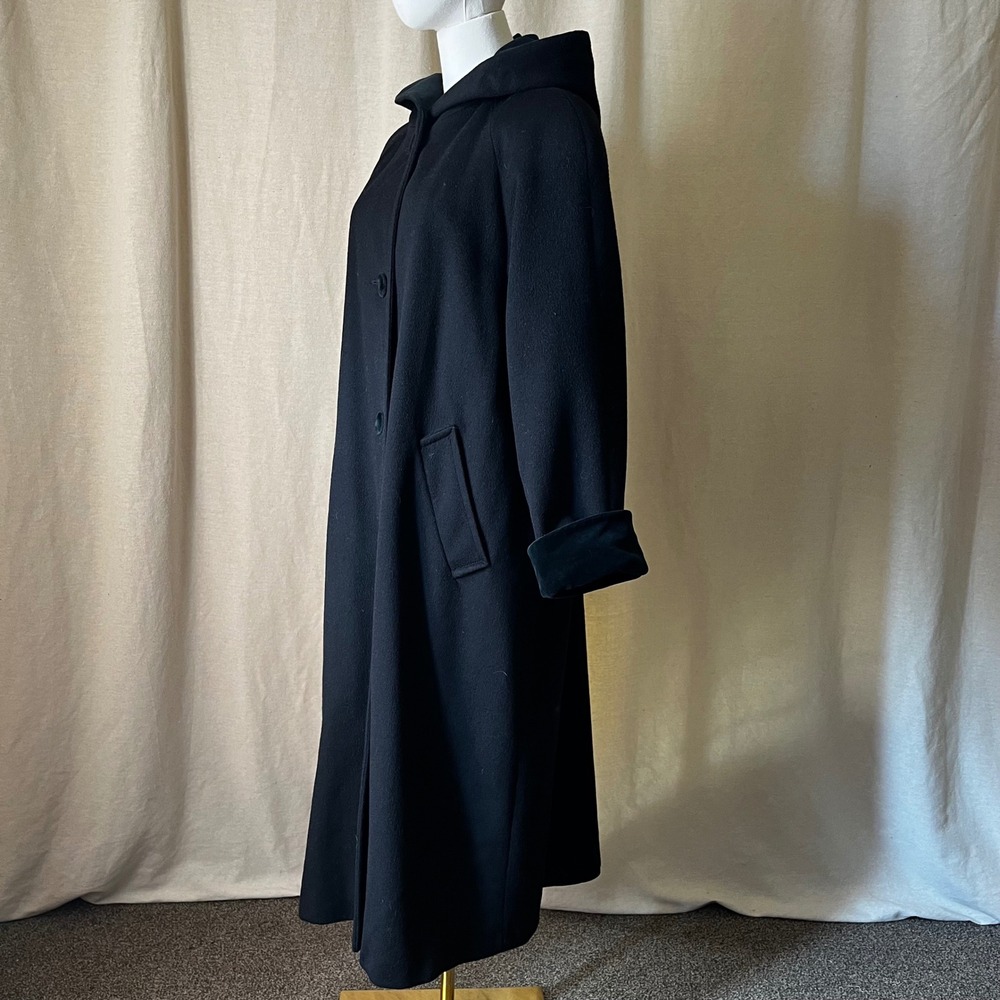 Vintage Forecaster Boston Hooded‎ Wool Coat Black Minimalist Size 8 USA - Picture 5 of 8